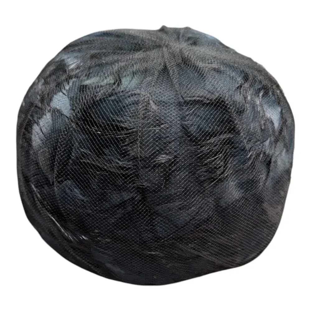 Vtg 1950s Haya Rochel Black Feather Covered Mesh Netting Pillbox Cloche Hat - Picture 1 of 6